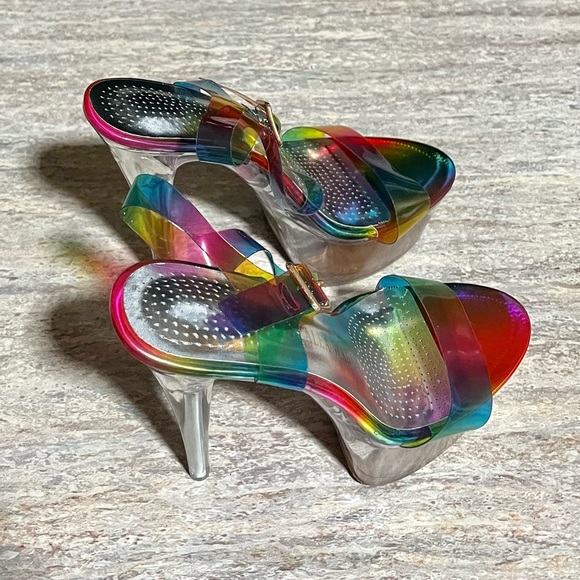 NWOB Azalea Wang Croix Rainbow 🌈 open toe strapped high heels sandals - Picture 4 of 16